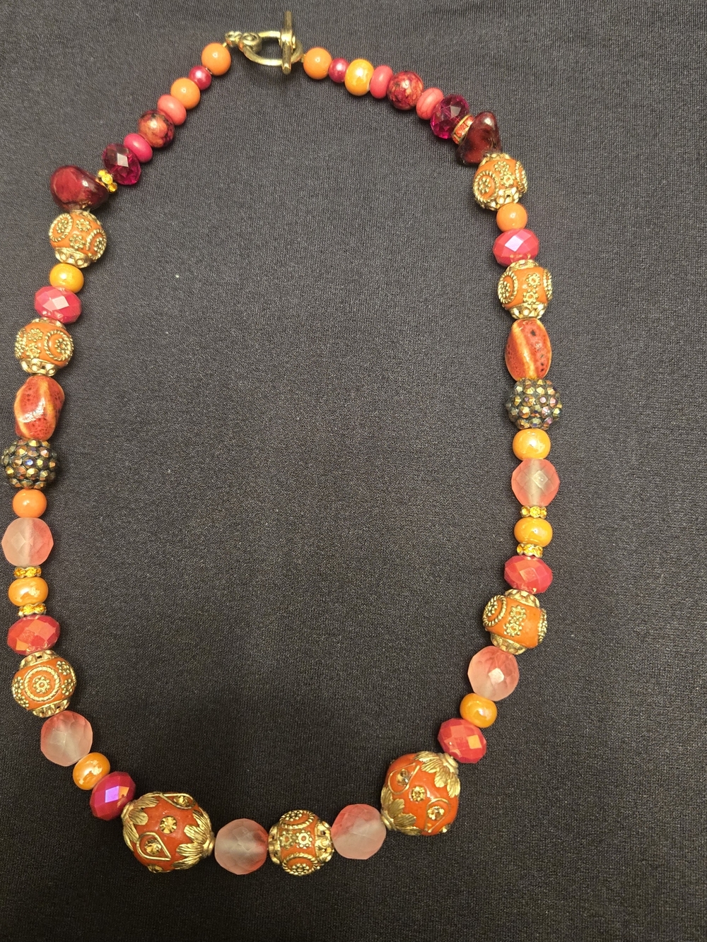 Handcrafted Orange and Pink Beaded Women’s Necklace